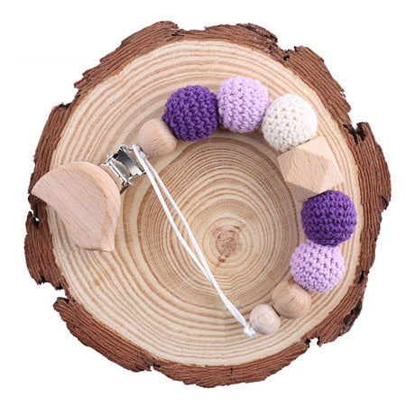 1PC Baby Wooden Teether Pacifier Clip Chain Elephant Pendant Crochet Beads Rodent Soother Clip Baby Shower Gift For Kids Toys