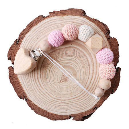 1PC Baby Wooden Teether Pacifier Clip Chain Elephant Pendant Crochet Beads Rodent Soother Clip Baby Shower Gift For Kids Toys